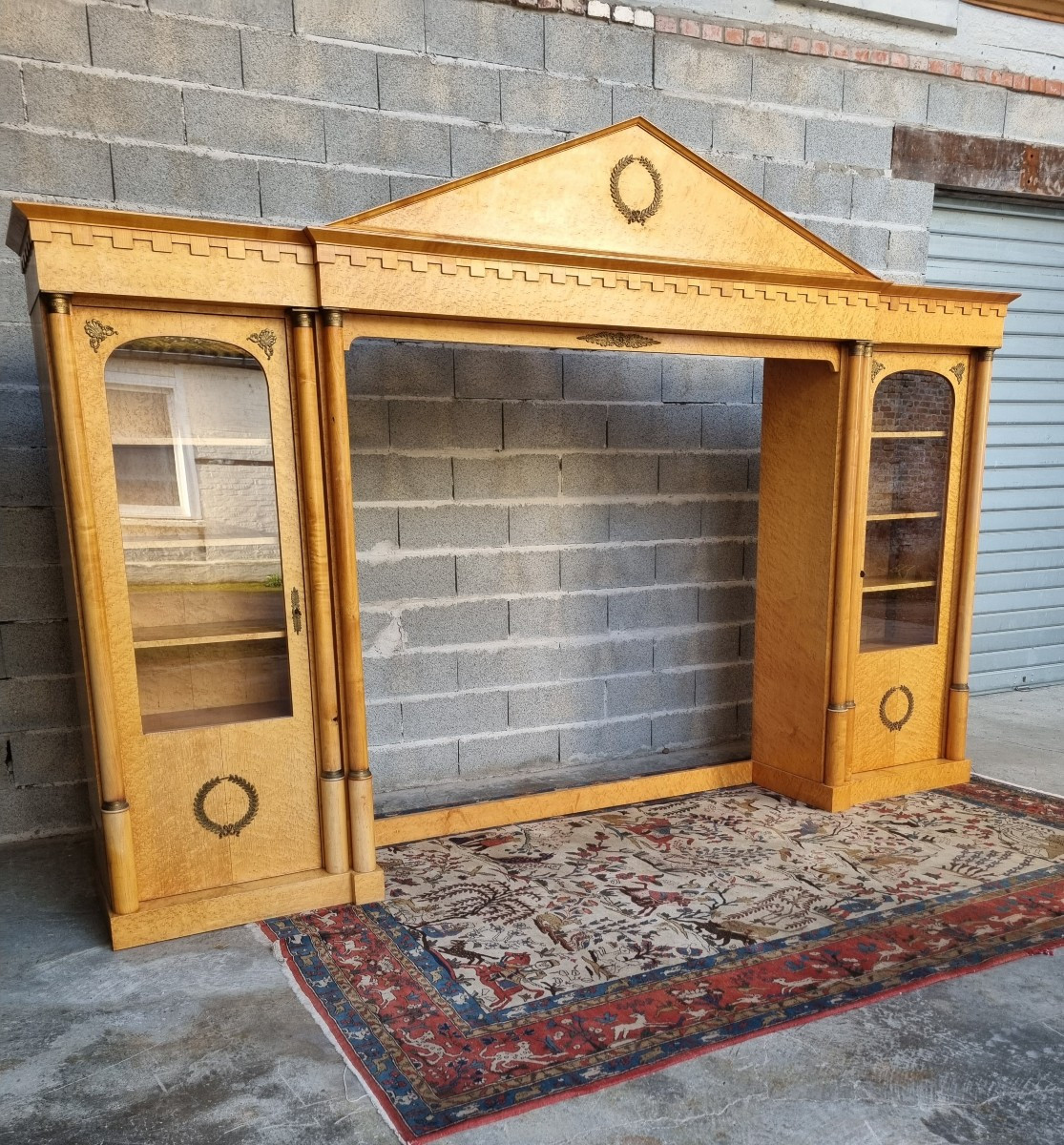 Architecturally Designed Display Bookcase, Empire Style, In Birch Veneer – 20th Century