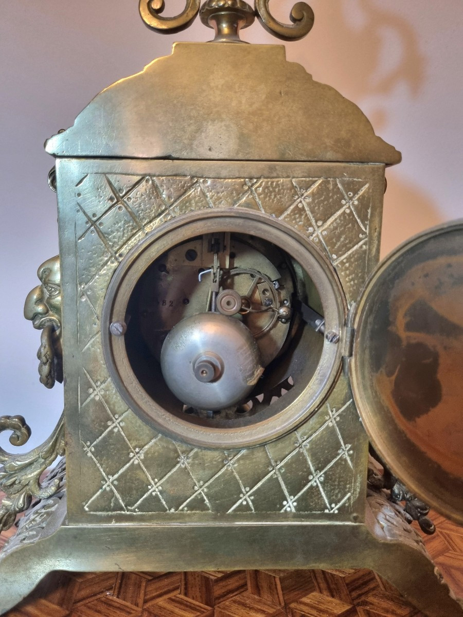 Pendule de cheminée Napoléon III en bronze doré ajouré, XIXᵉ siècle-photo-6