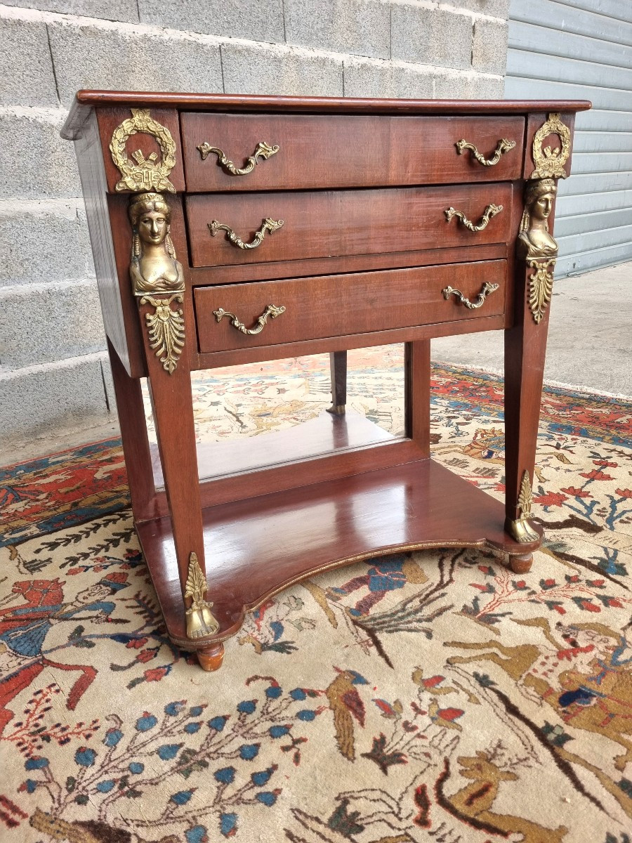 Mahogany Dressing Table, Empire Style With Caryatids, Background Mirror – Late 19th Century-photo-2