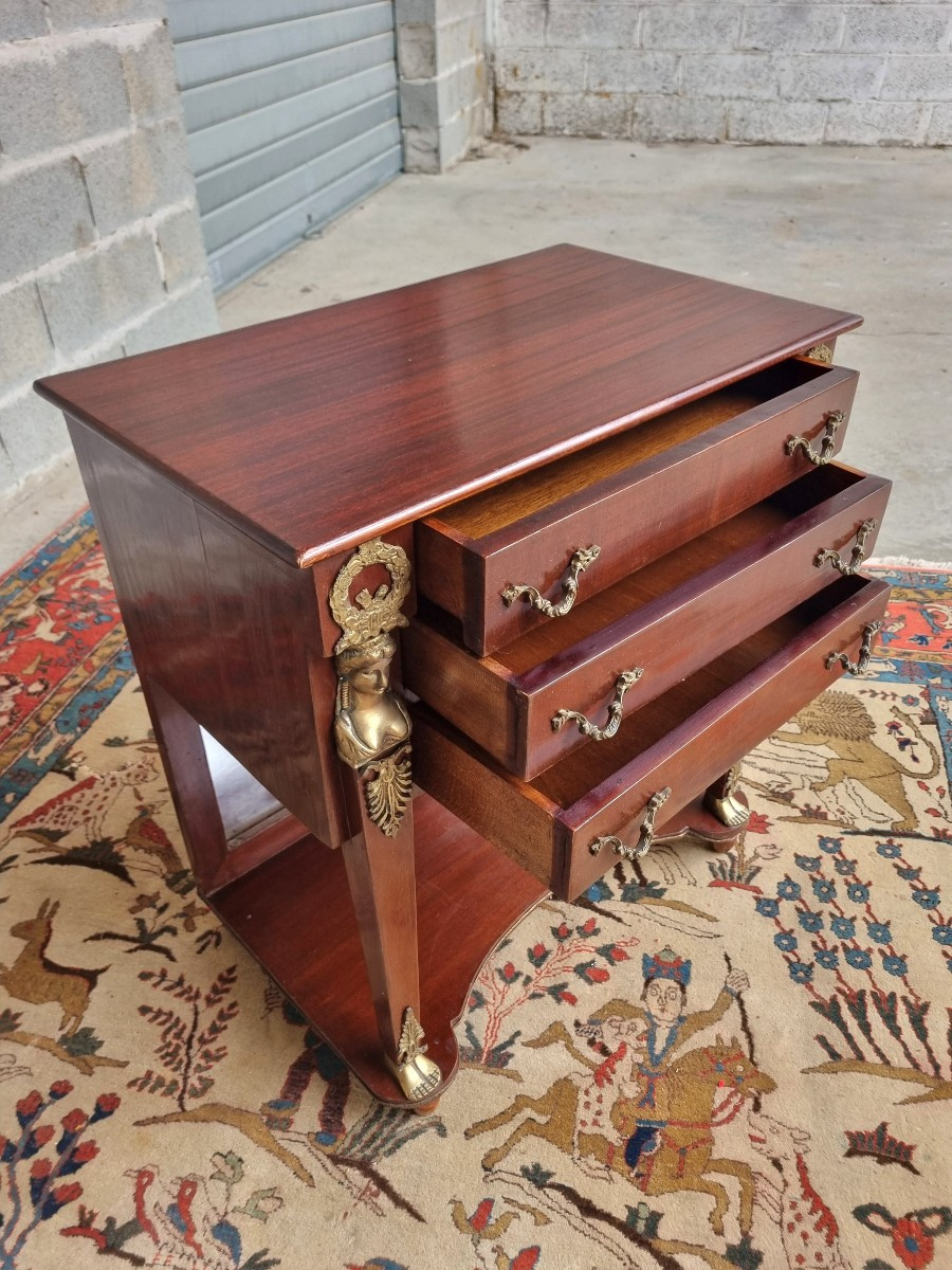 Mahogany Dressing Table, Empire Style With Caryatids, Background Mirror – Late 19th Century-photo-4