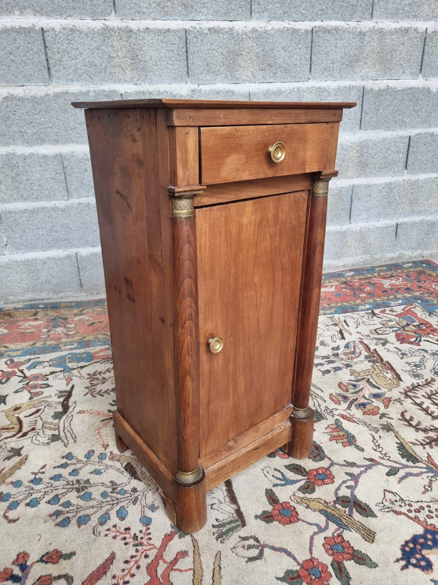 Empire Style Bedside Table In Light Cherry Wood, Columns And Bronzes, Late 19th Century-photo-4