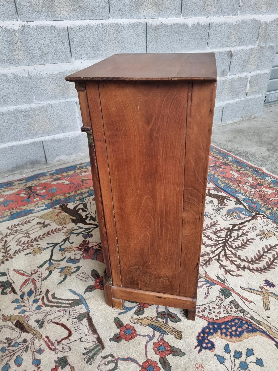 Empire Style Bedside Table In Light Cherry Wood, Columns And Bronzes, Late 19th Century-photo-3
