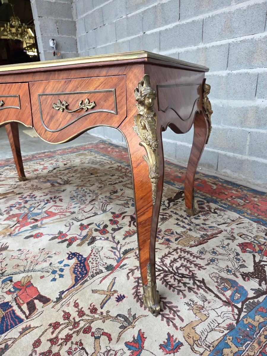 Bureau plat Louis XV, double face , placage de palissandre ,bronzes dorés, fin XIXᵉ , début XXè-photo-5