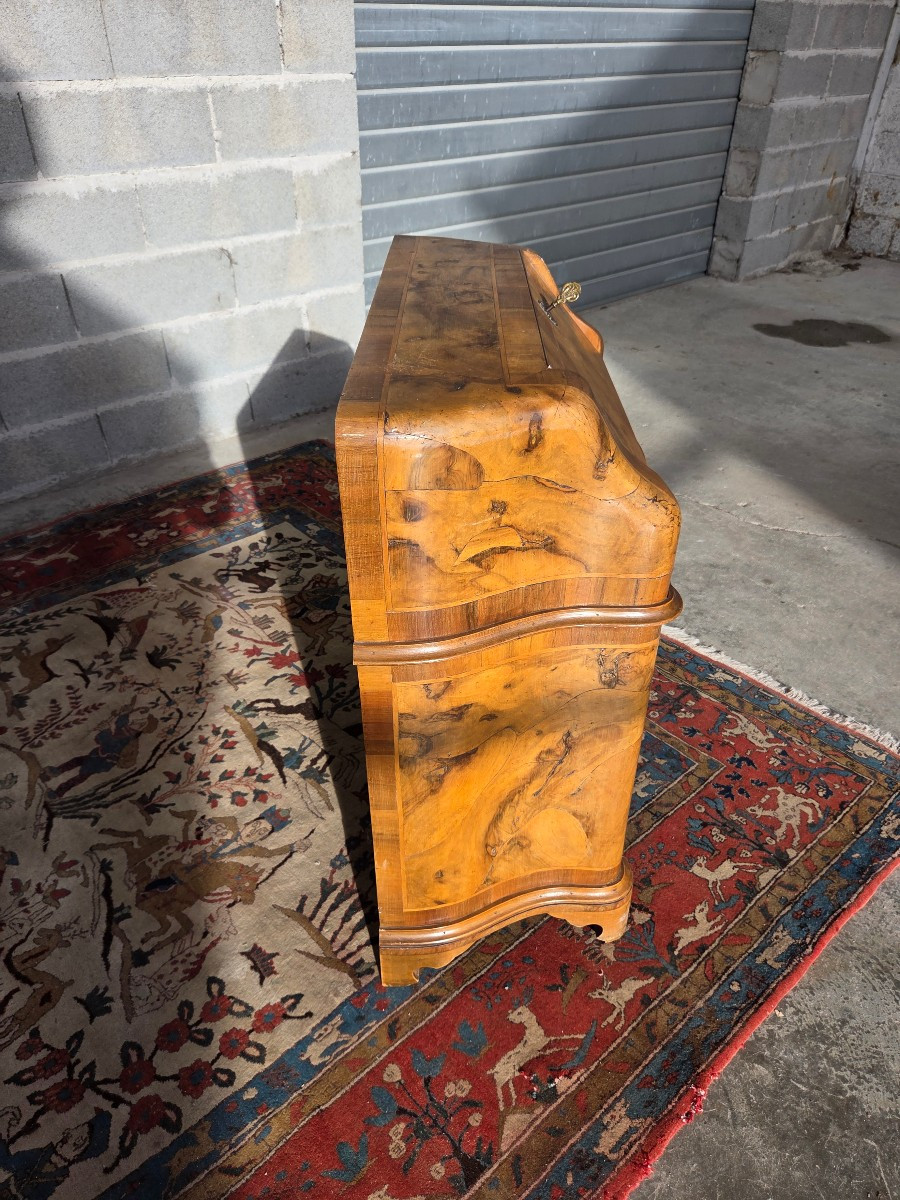 Louis XV Style Curved Slant-front Secretary Desk, Burr Walnut Veneer – Late 19th Century-photo-2