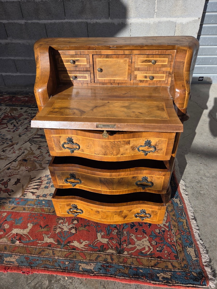 Louis XV Style Curved Slant-front Secretary Desk, Burr Walnut Veneer – Late 19th Century-photo-2