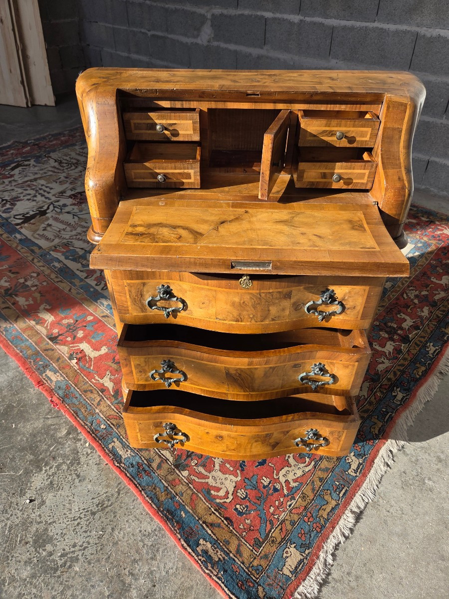 Louis XV Style Curved Slant-front Secretary Desk, Burr Walnut Veneer – Late 19th Century-photo-3