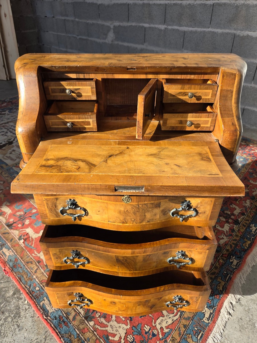 Louis XV Style Curved Slant-front Secretary Desk, Burr Walnut Veneer – Late 19th Century-photo-4
