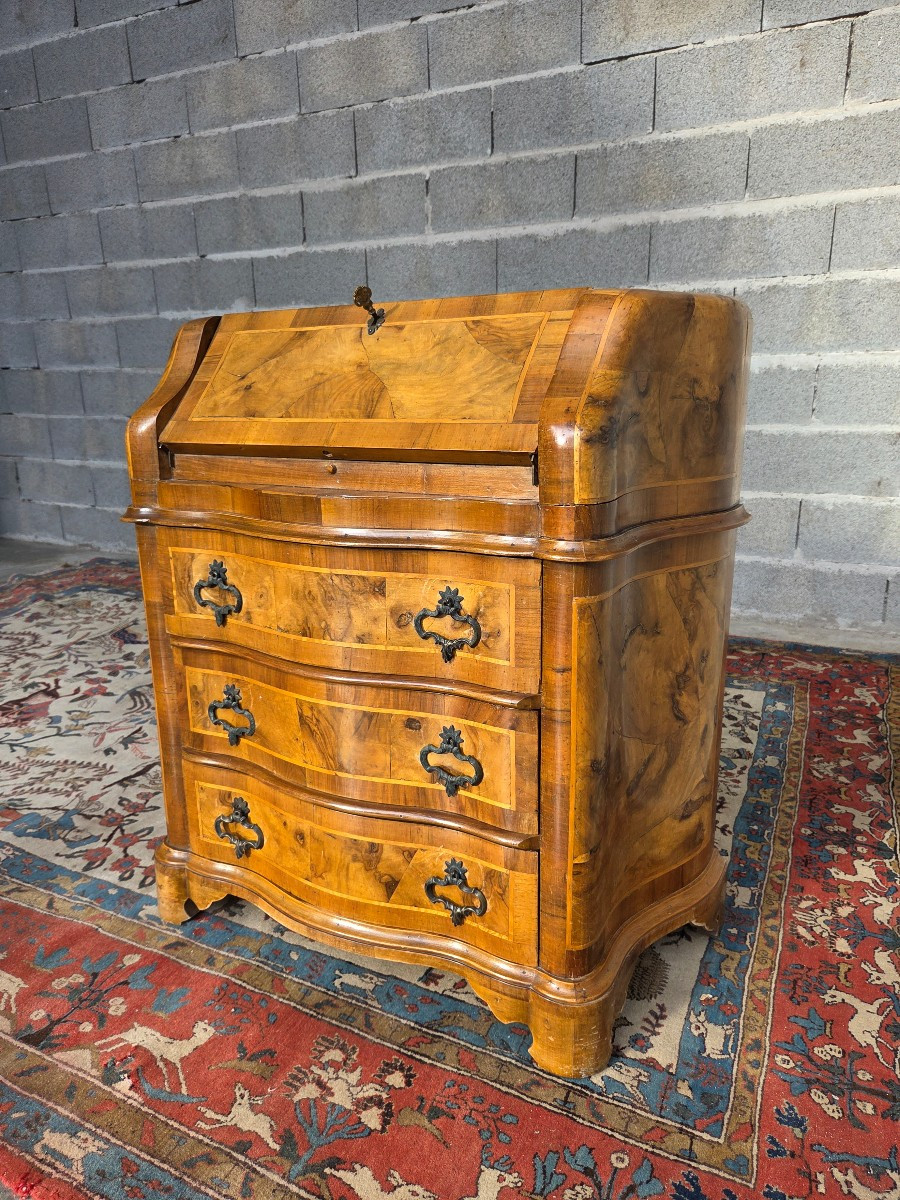 Louis XV Style Curved Slant-front Secretary Desk, Burr Walnut Veneer – Late 19th Century