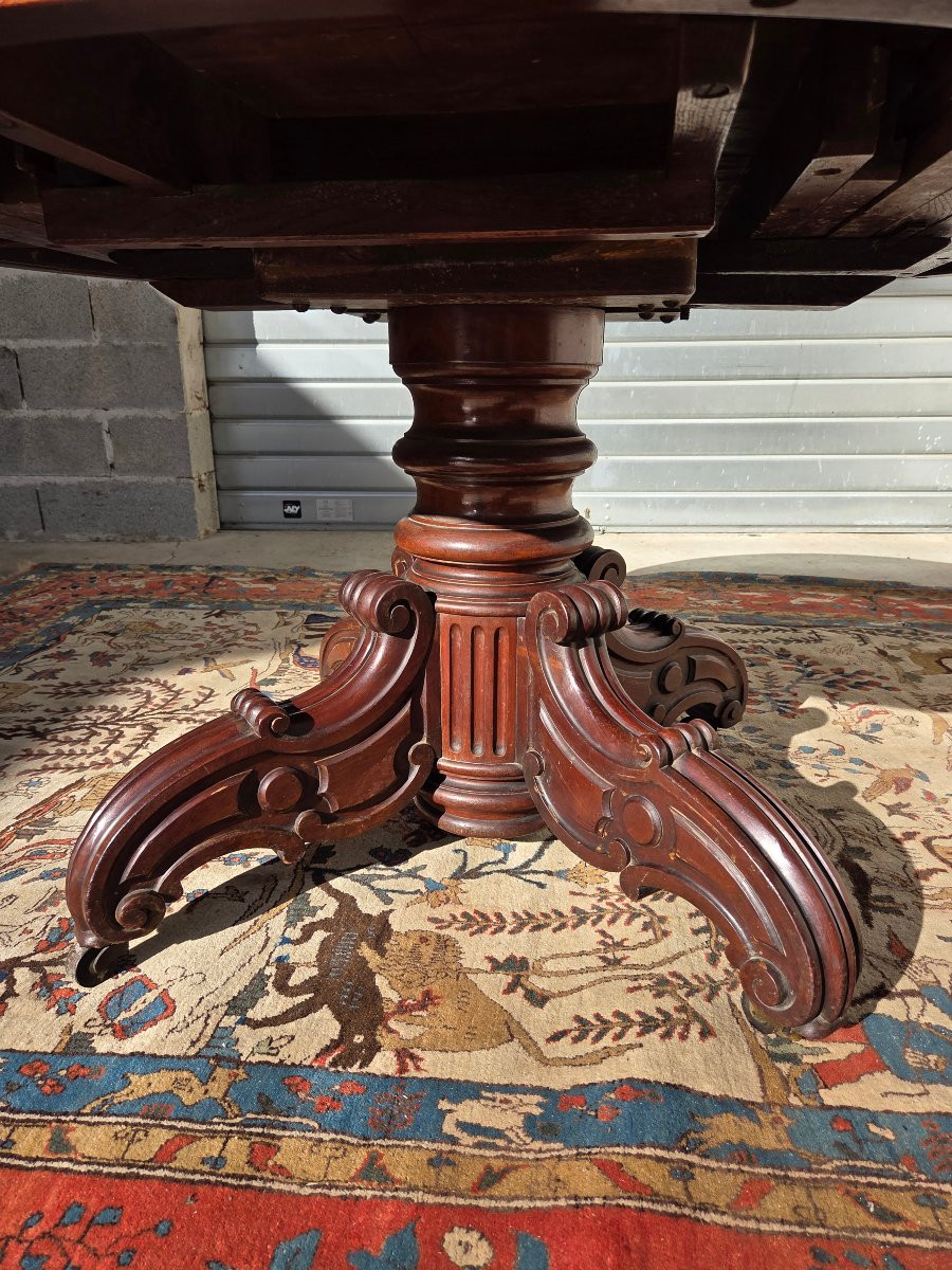  Oval Table In Solid Mahogany And Veneer, With Extensions, Napoleon III Period, 19th Century. -photo-4