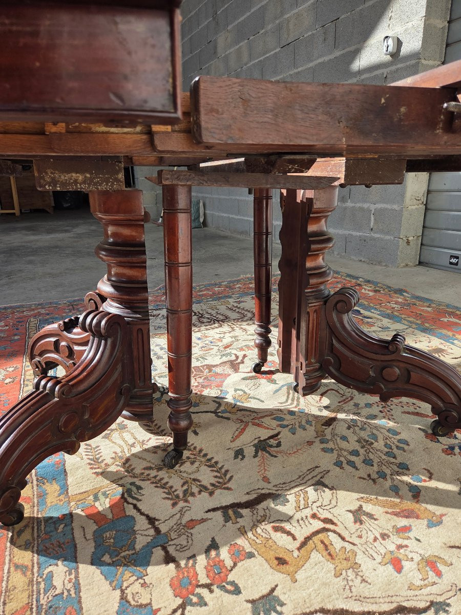  Oval Table In Solid Mahogany And Veneer, With Extensions, Napoleon III Period, 19th Century. -photo-2