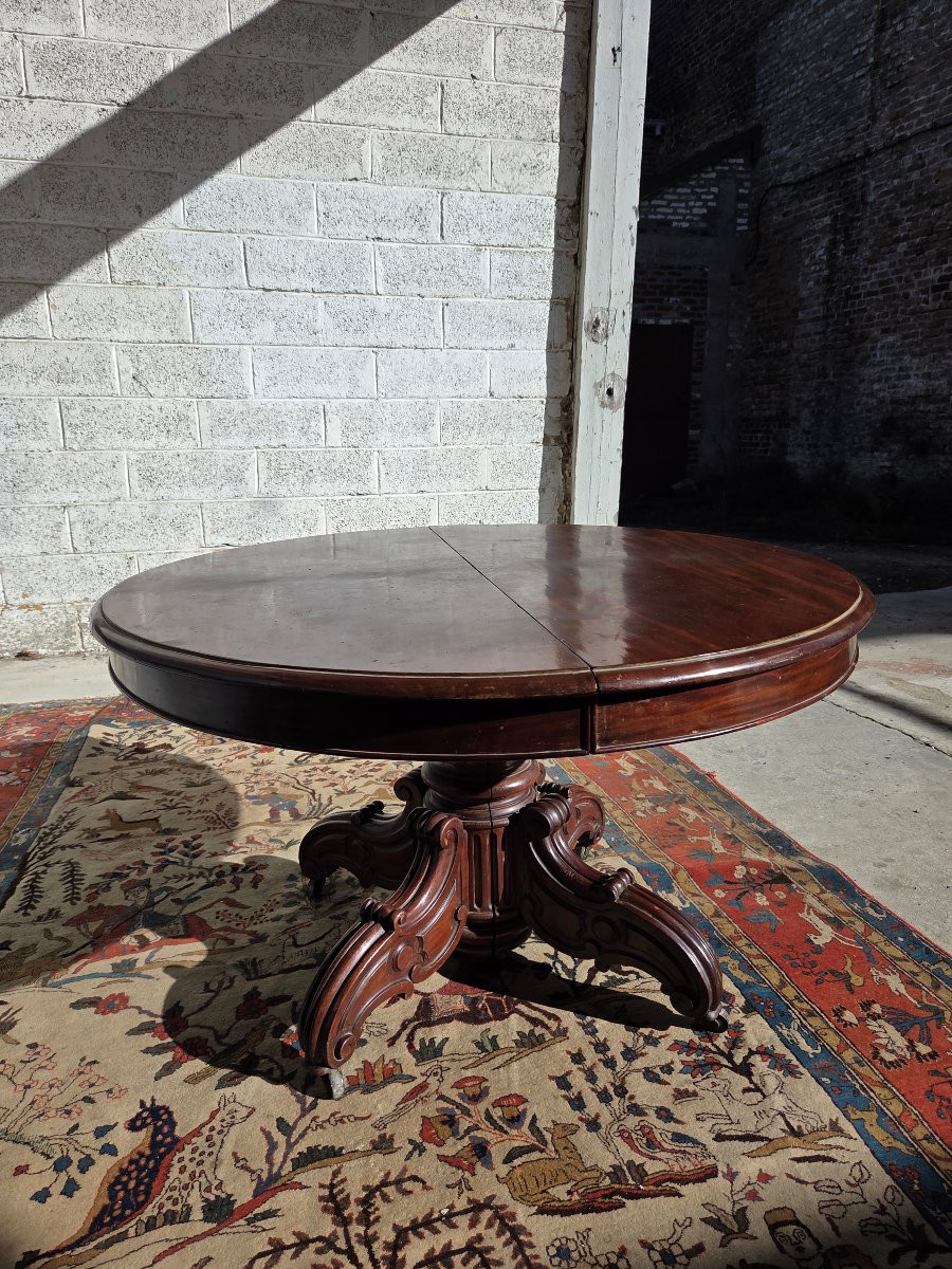  Oval Table In Solid Mahogany And Veneer, With Extensions, Napoleon III Period, 19th Century. -photo-4