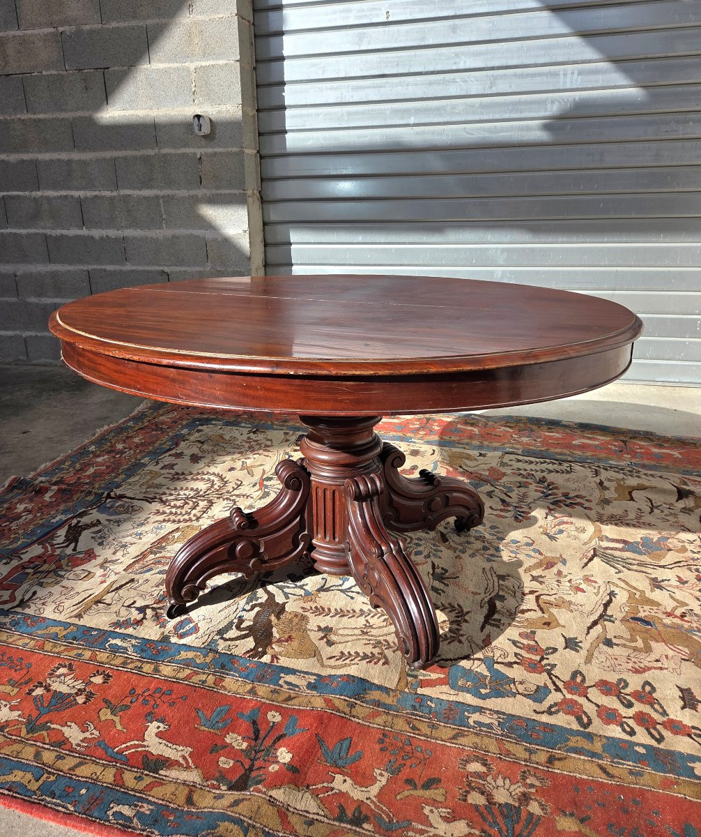  Oval Table In Solid Mahogany And Veneer, With Extensions, Napoleon III Period, 19th Century. -photo-5