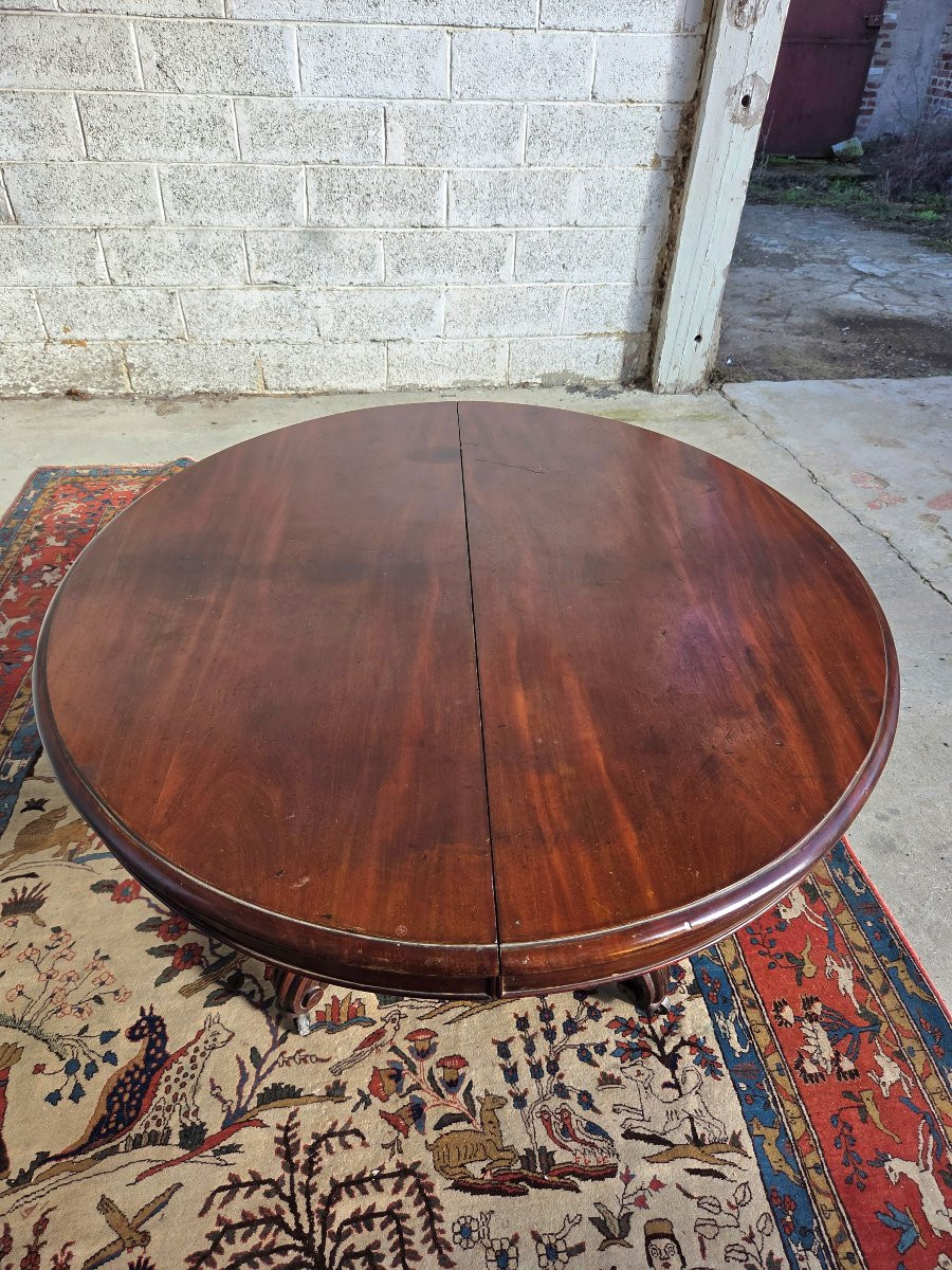  Oval Table In Solid Mahogany And Veneer, With Extensions, Napoleon III Period, 19th Century. -photo-6
