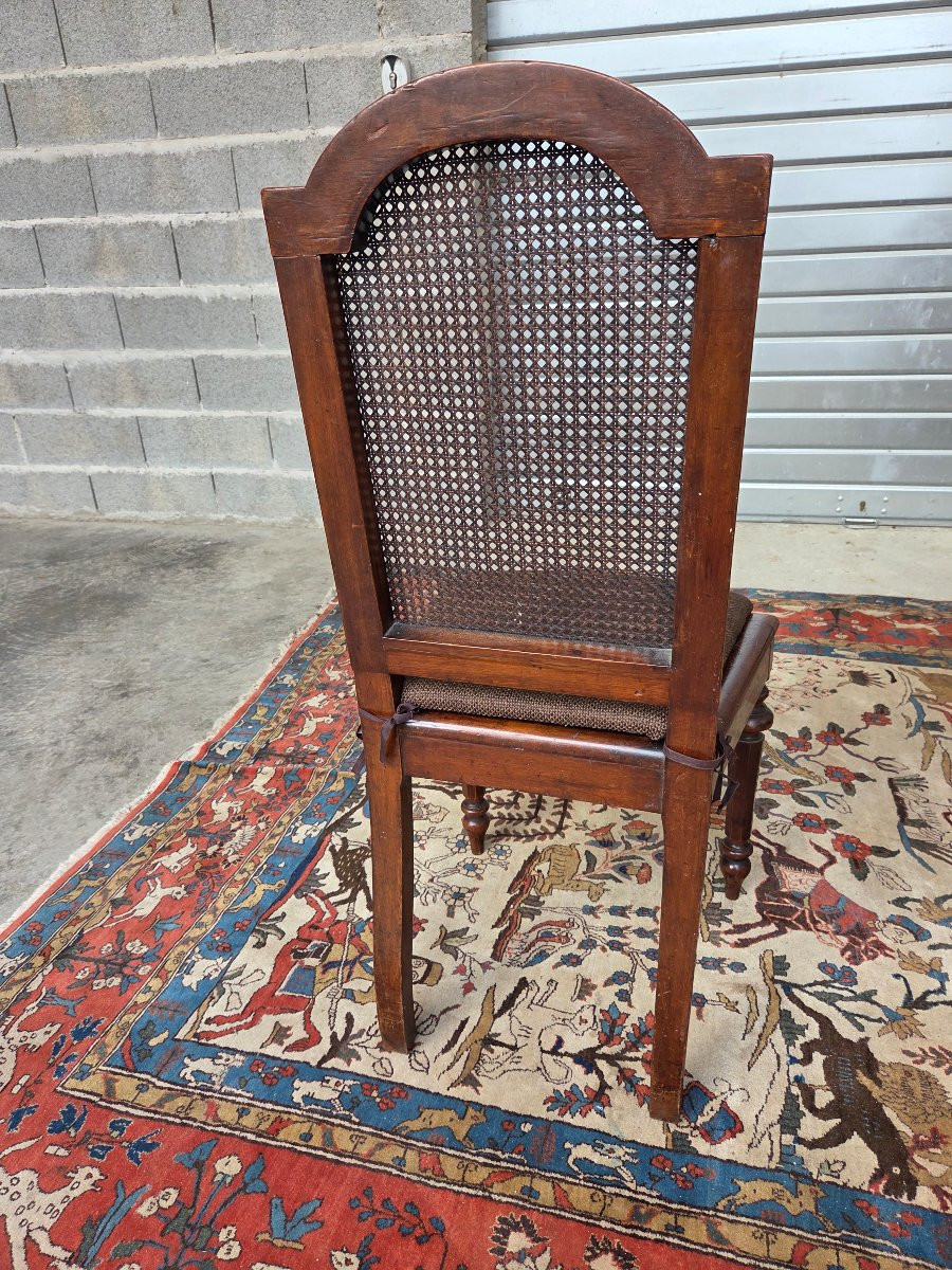 Set Of 8 Caned Walnut Chairs, Louis XIII Style, 19th Century. -photo-4