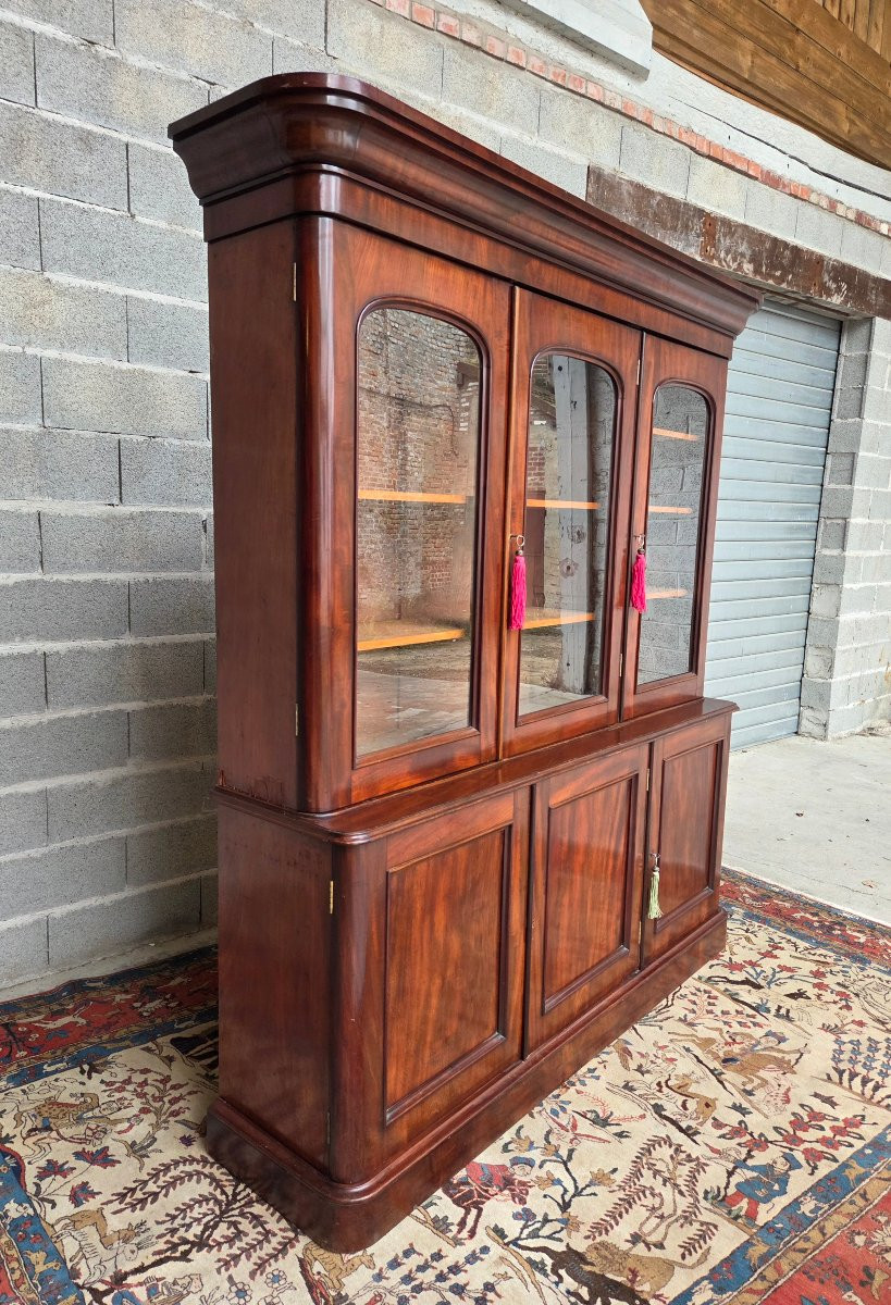 Napoleon III Bookcase In Flamed Mahogany, From The 19th Century. -photo-2