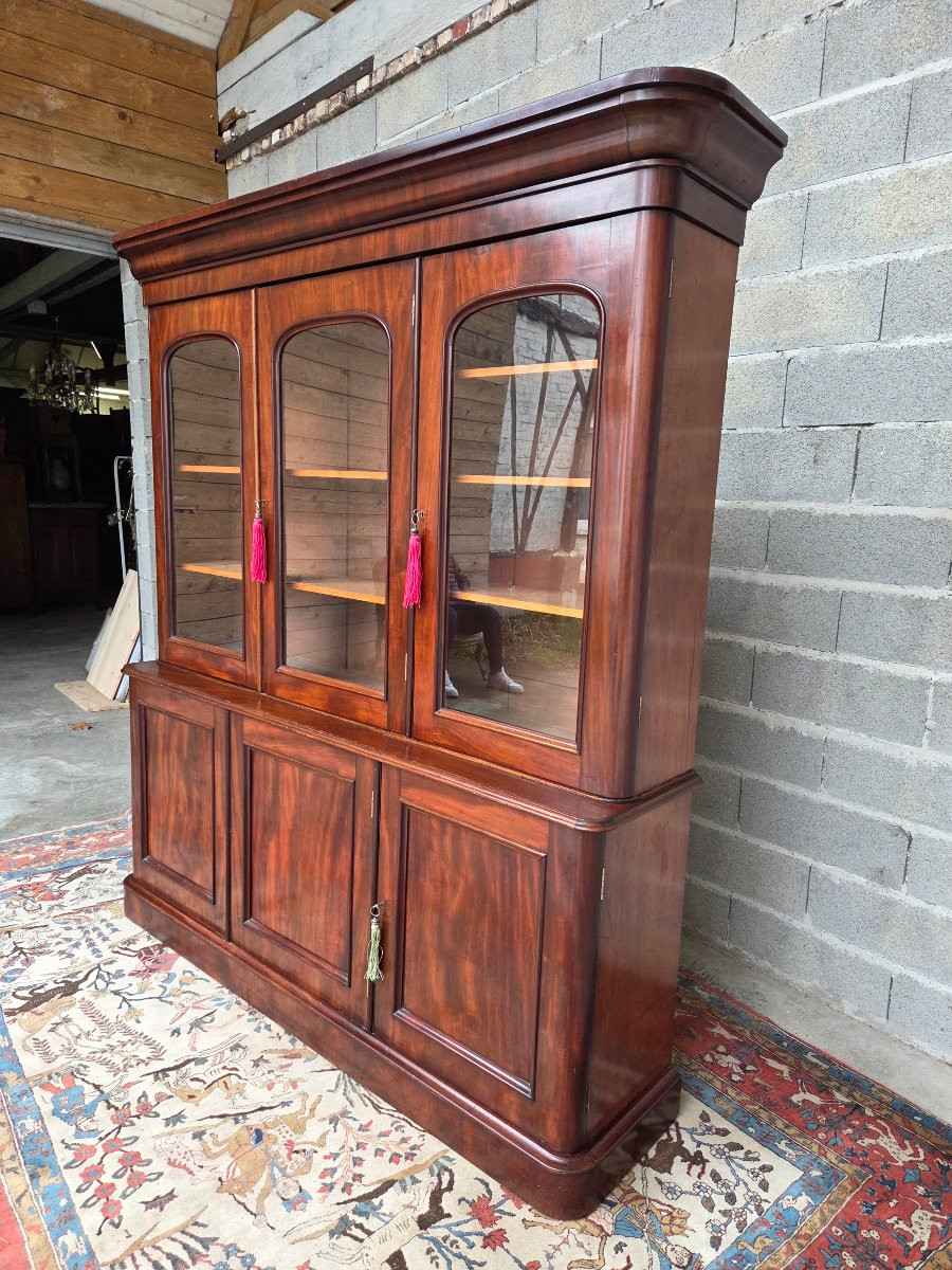 Napoleon III Bookcase In Flamed Mahogany, From The 19th Century. -photo-3