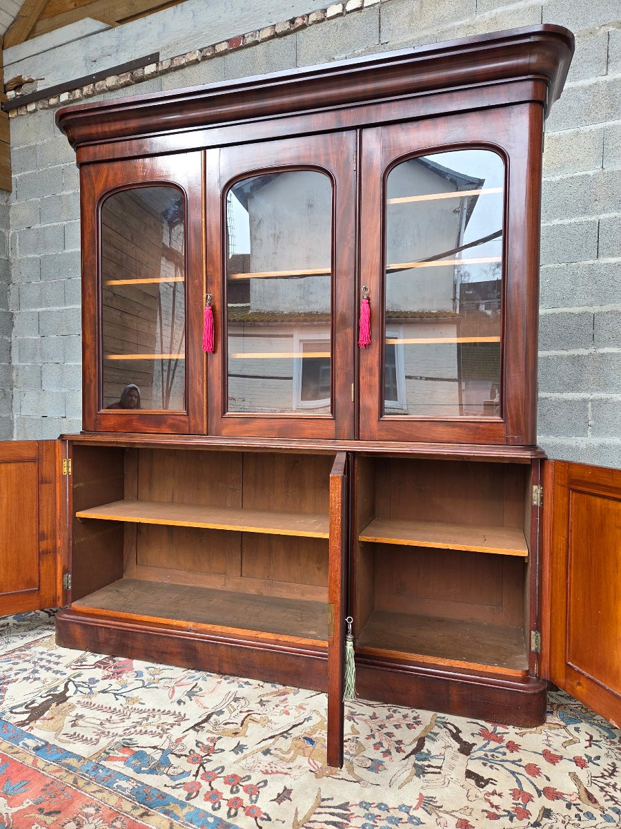 Napoleon III Bookcase In Flamed Mahogany, From The 19th Century. -photo-4