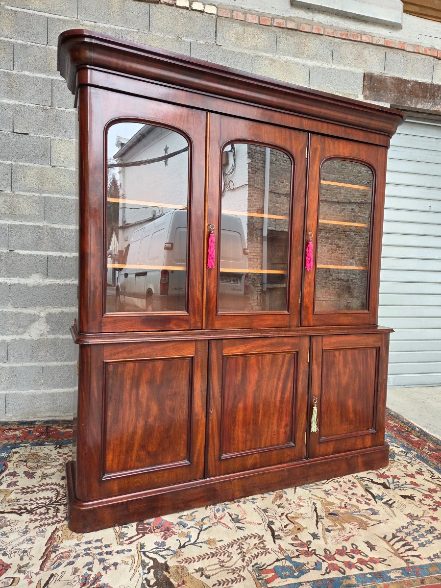 Napoleon III Bookcase In Flamed Mahogany, From The 19th Century. -photo-5