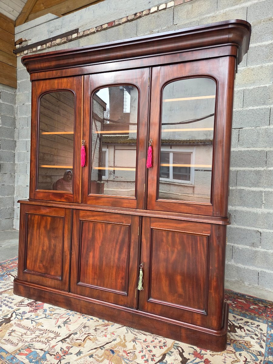 Napoleon III Bookcase In Flamed Mahogany, From The 19th Century. -photo-6