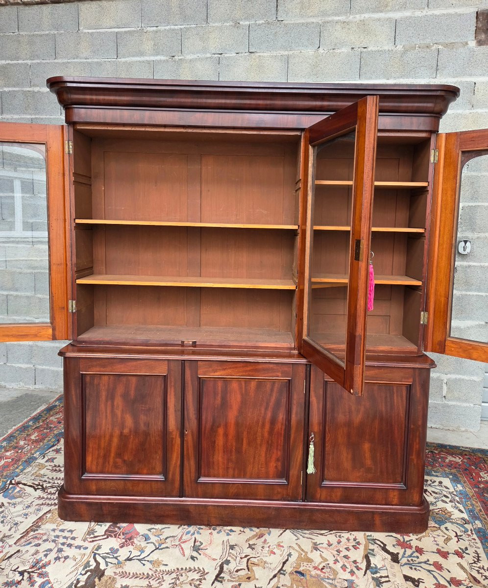 Napoleon III Bookcase In Flamed Mahogany, From The 19th Century. -photo-8