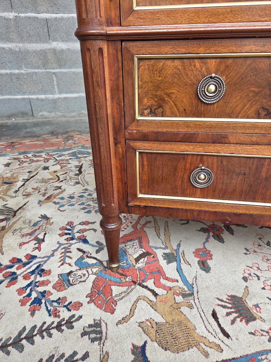 Commode Louis XVI en acajou et filets de laiton, XIXᵉ siècle-photo-3