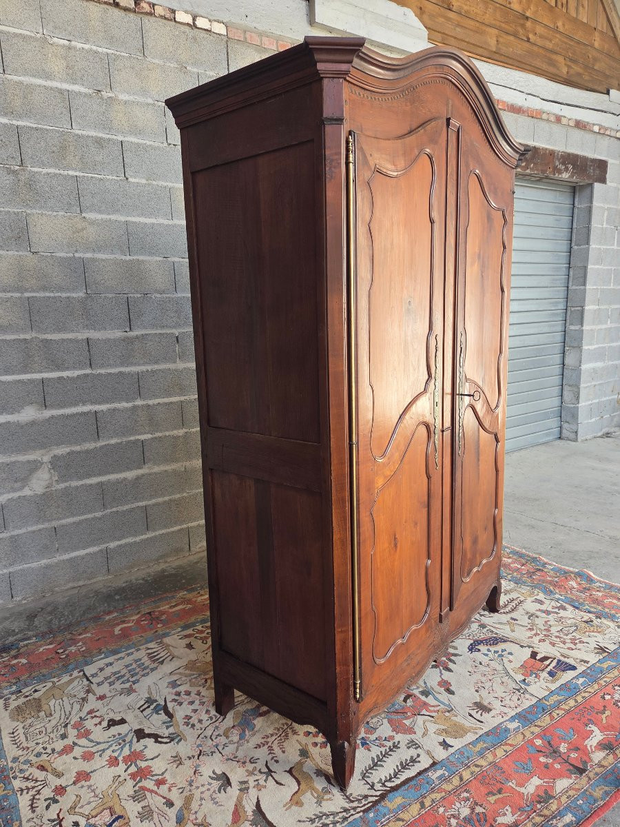 Louis XV Style Wardrobe In Solid Cherry Wood, Cremone Bolt Lock, 18th Century-photo-2