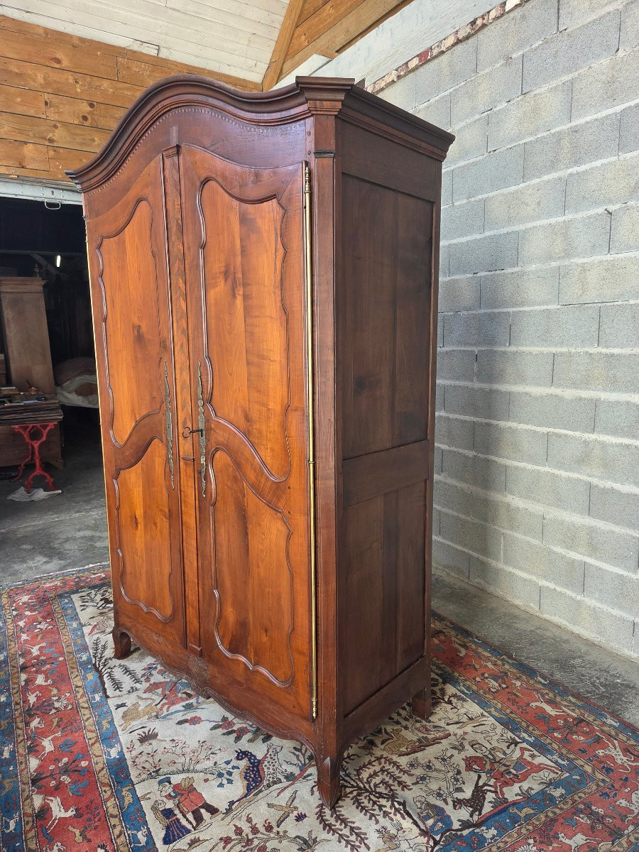 Louis XV Style Wardrobe In Solid Cherry Wood, Cremone Bolt Lock, 18th Century-photo-3