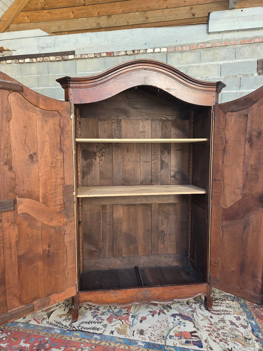 Louis XV Style Wardrobe In Solid Cherry Wood, Cremone Bolt Lock, 18th Century-photo-4