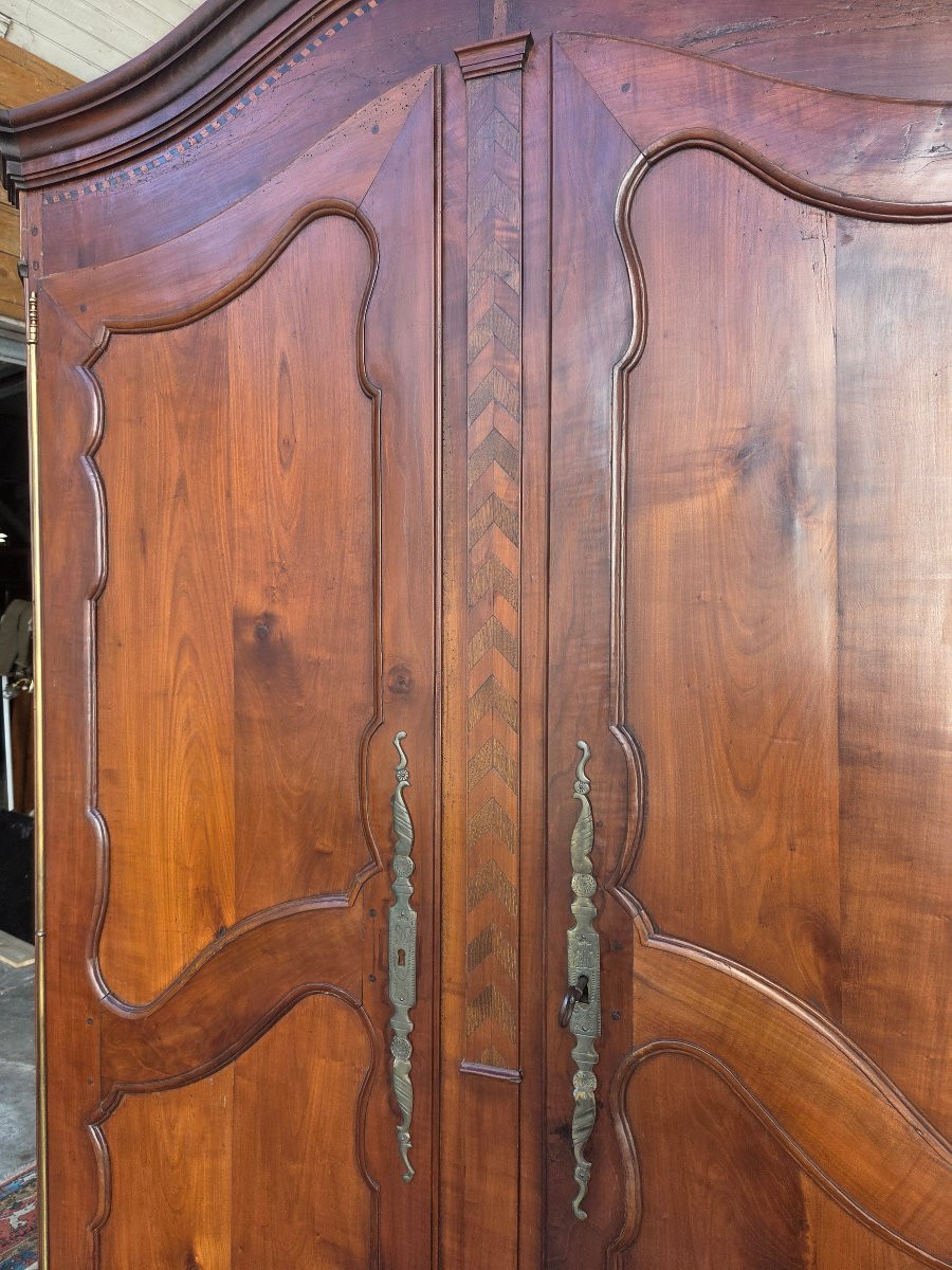 Louis XV Style Wardrobe In Solid Cherry Wood, Cremone Bolt Lock, 18th Century-photo-7