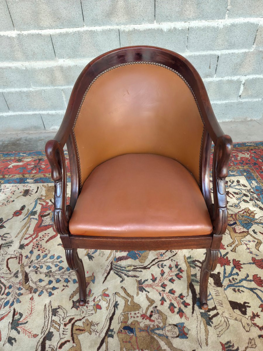 Empire Style Mahogany Gondola Armchair With Swan-neck Armrests, 20th Century-photo-2