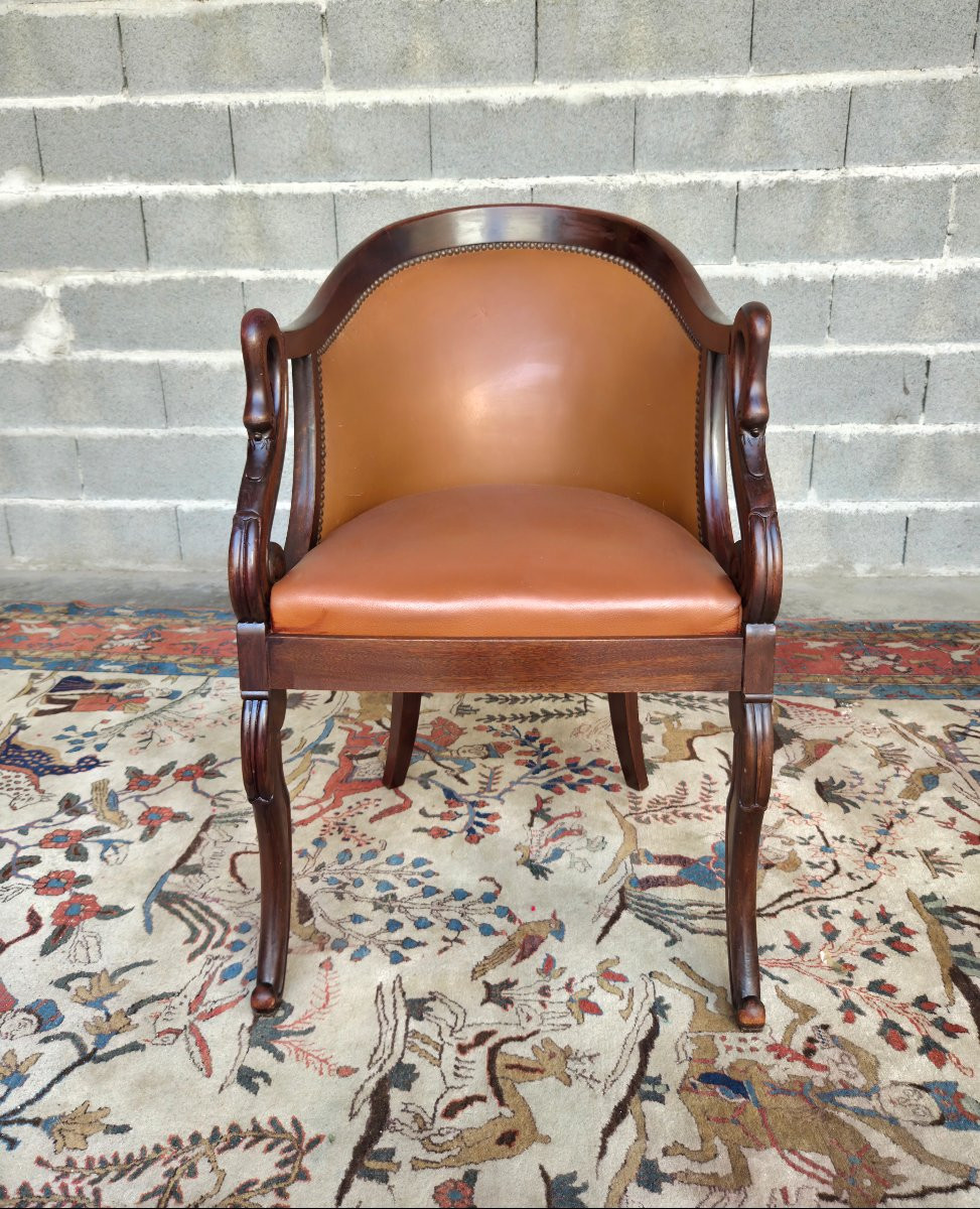 Empire Style Mahogany Gondola Armchair With Swan-neck Armrests, 20th Century-photo-5