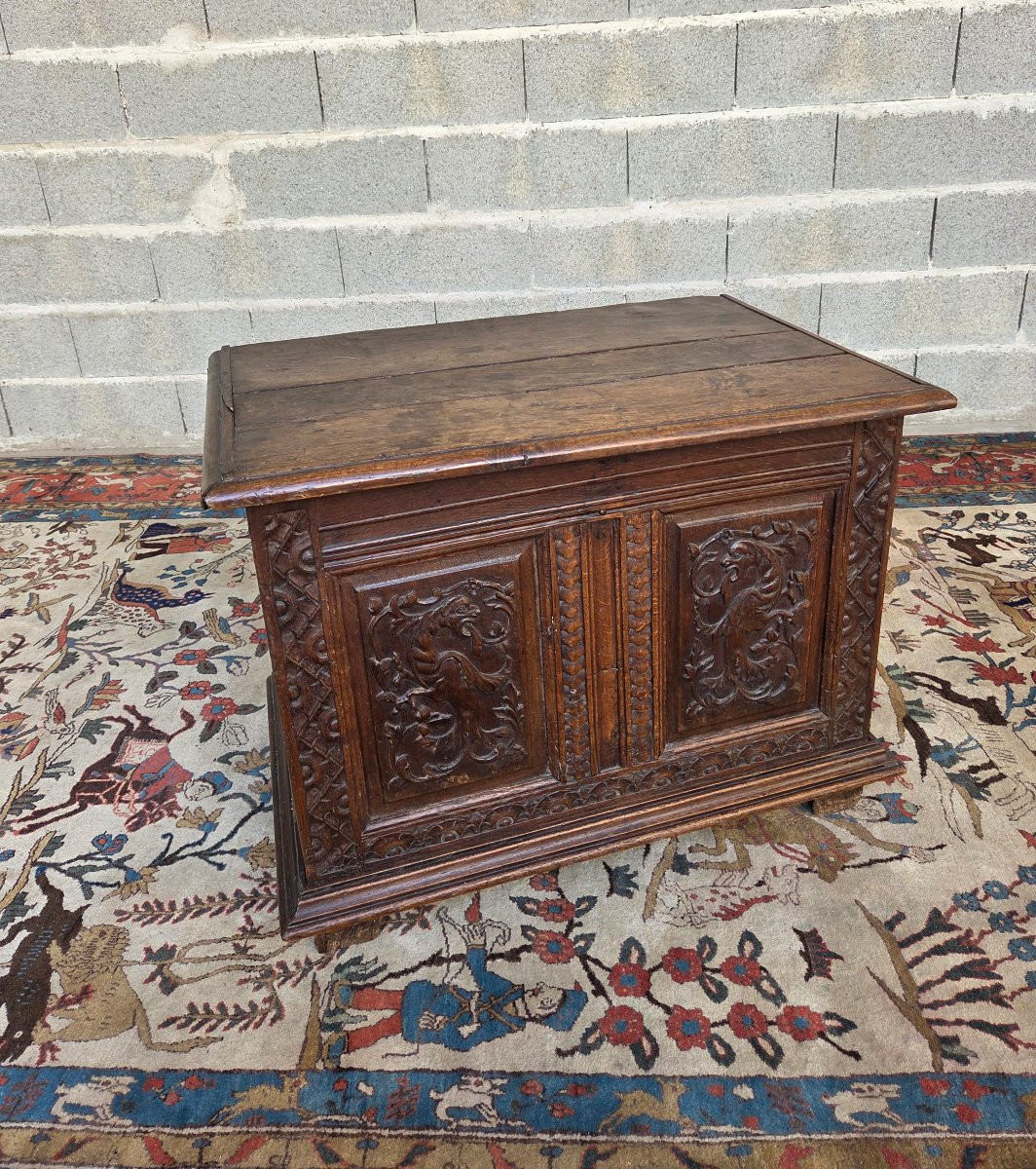 Carved Oak Chest With Griffins, Louis XIII Period, 17th Century-photo-5