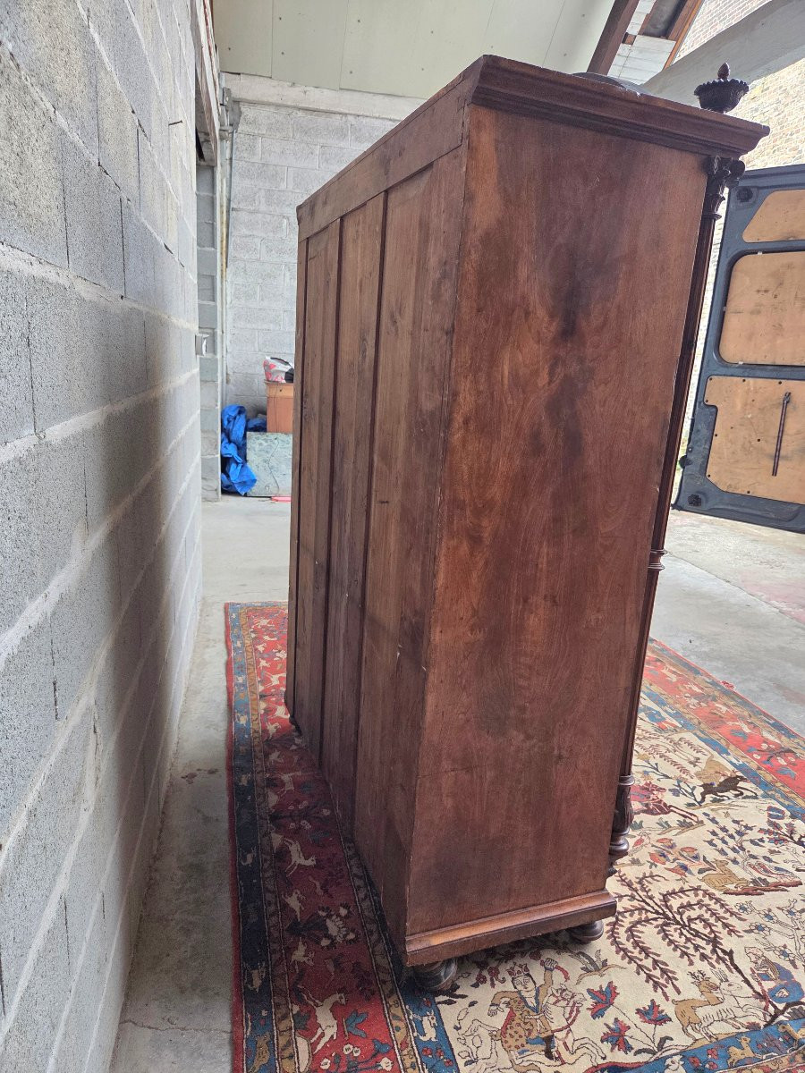 Armoire Néo-Renaissance en Noyer et Loupe de noyer. Est de la France, d'époque XIXᵉ Siècle-photo-3