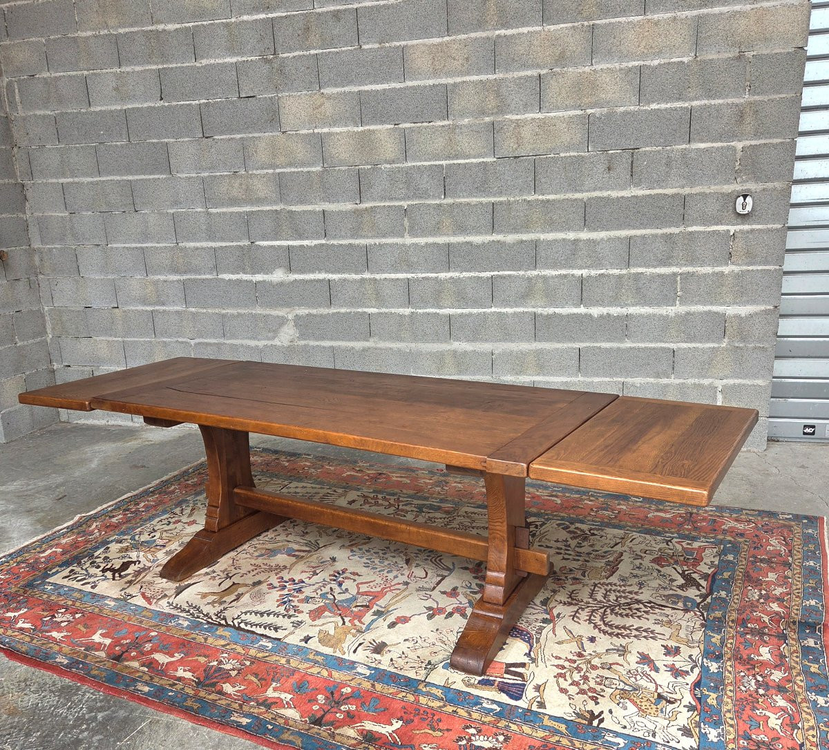 Solid Oak Extendable Table, Known As A Monastery Table, Louis III Style, 20th Century-photo-2