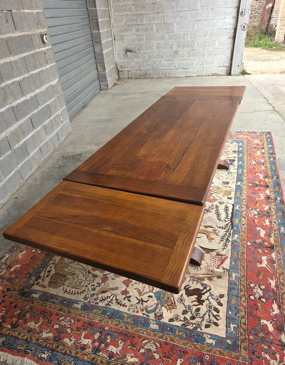 Solid Oak Extendable Table, Known As A Monastery Table, Louis III Style, 20th Century-photo-3