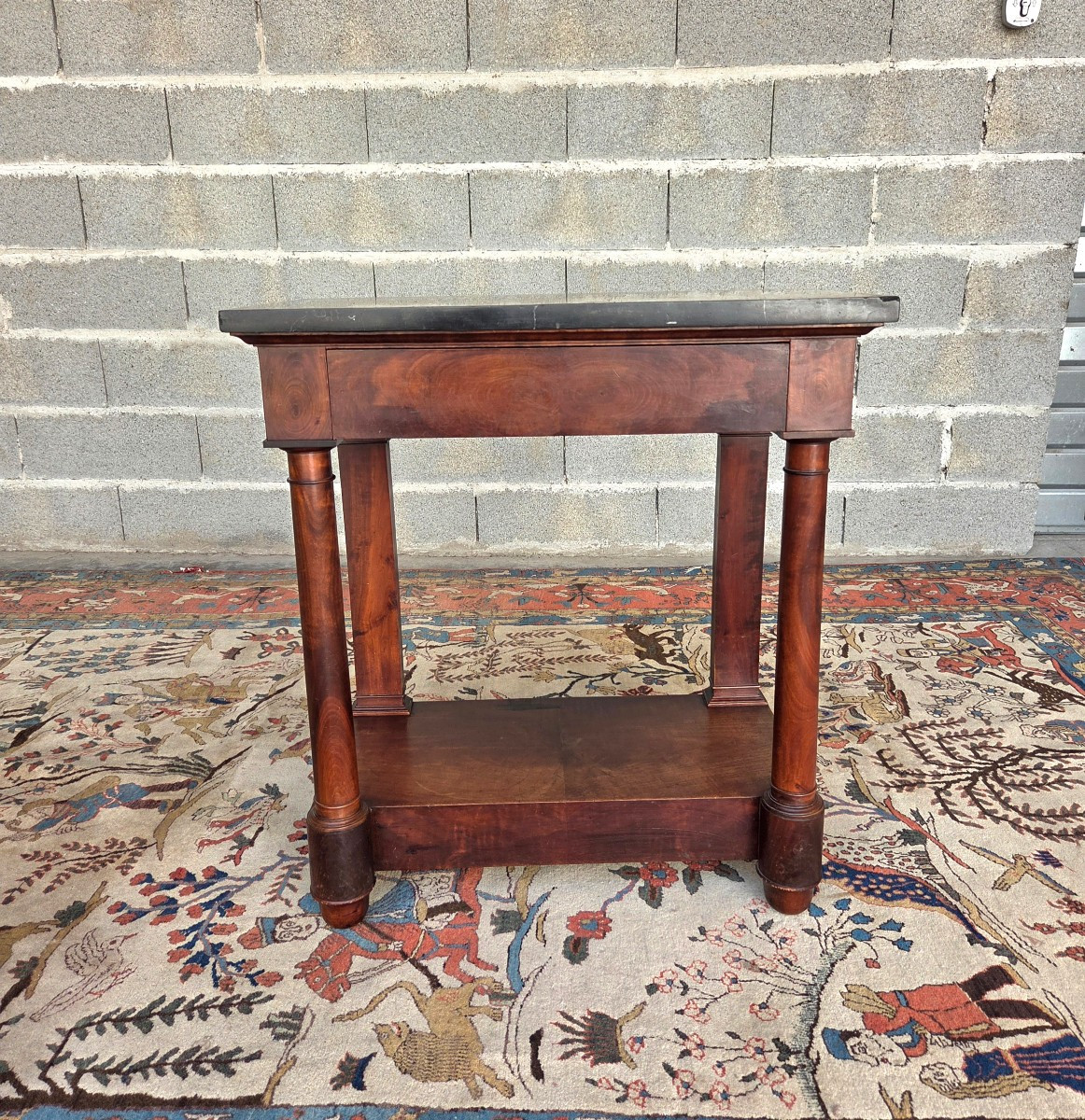 Mahogany Side Table, Black Marble Top, Empire, 19th Century