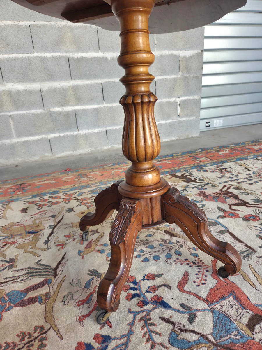  Table guéridon en ronce de  noyer, à plateau basculant, Napoléon III , d'époque XIXème -photo-2