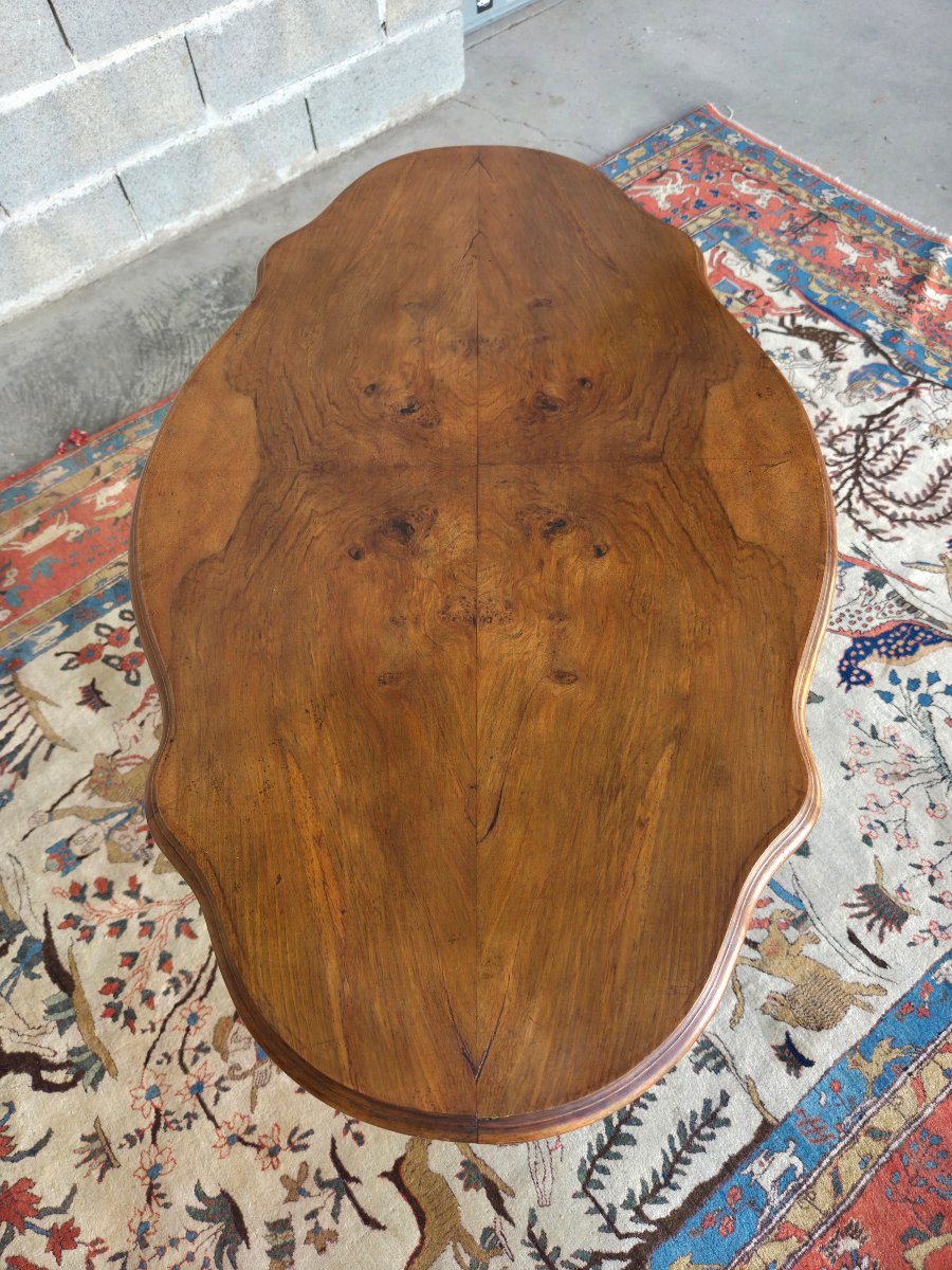  Table guéridon en ronce de  noyer, à plateau basculant, Napoléon III , d'époque XIXème -photo-1