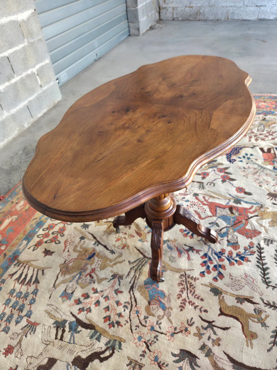  Table guéridon en ronce de  noyer, à plateau basculant, Napoléon III , d'époque XIXème -photo-8