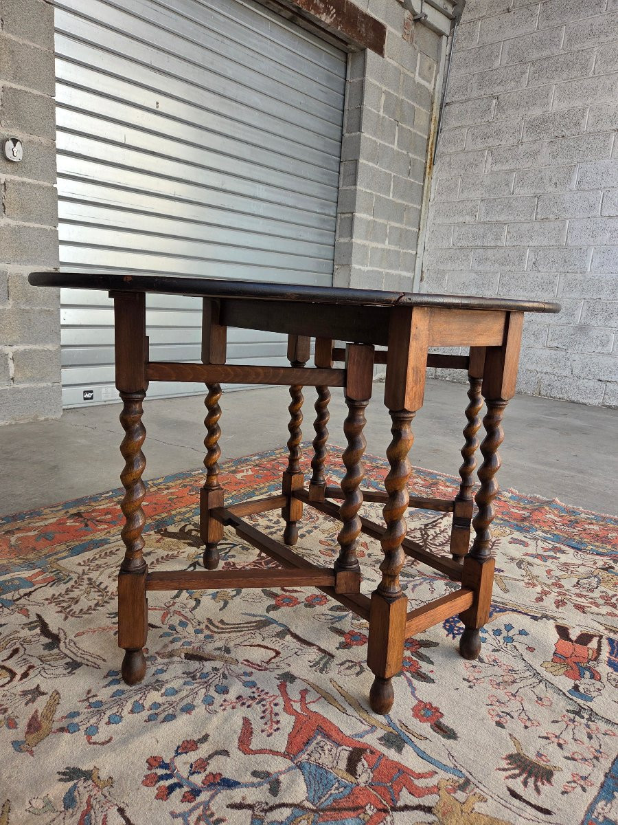 Table à abattants en chêne,  Louis XIII – Piètement à pieds torsadés, d'époque XXe-photo-2