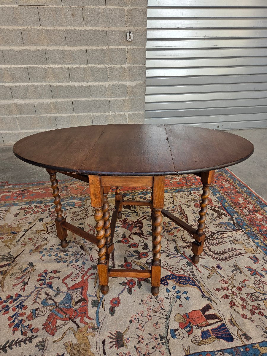 Table à abattants en chêne,  Louis XIII – Piètement à pieds torsadés, d'époque XXe-photo-2