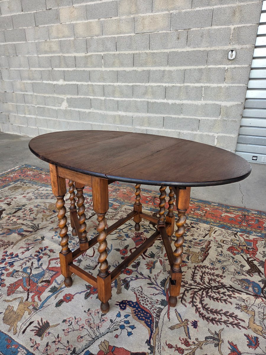 Table à abattants en chêne,  Louis XIII – Piètement à pieds torsadés, d'époque XXe-photo-4