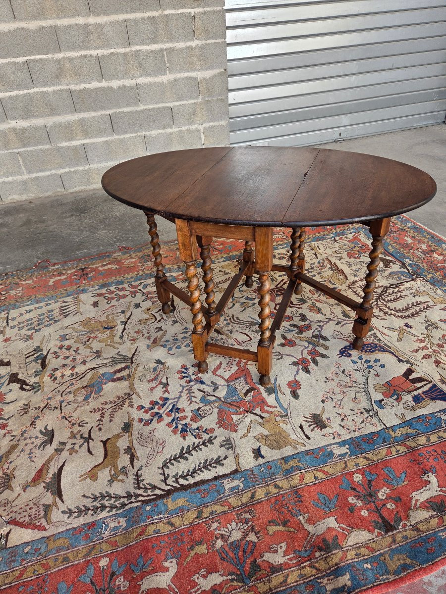Table à abattants en chêne,  Louis XIII – Piètement à pieds torsadés, d'époque XXe-photo-8