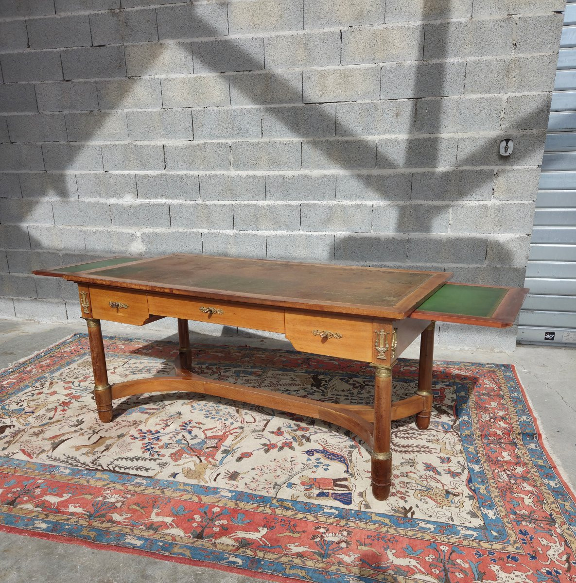 Mahogany Flat Desk With Pulls, Directoire Period, 20th Century-photo-4