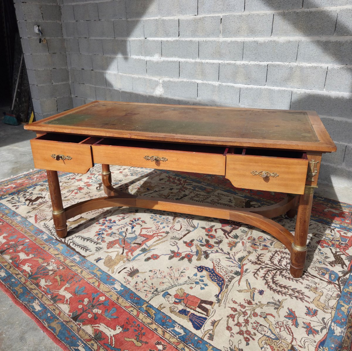 Mahogany Flat Desk With Pulls, Directoire Period, 20th Century-photo-2
