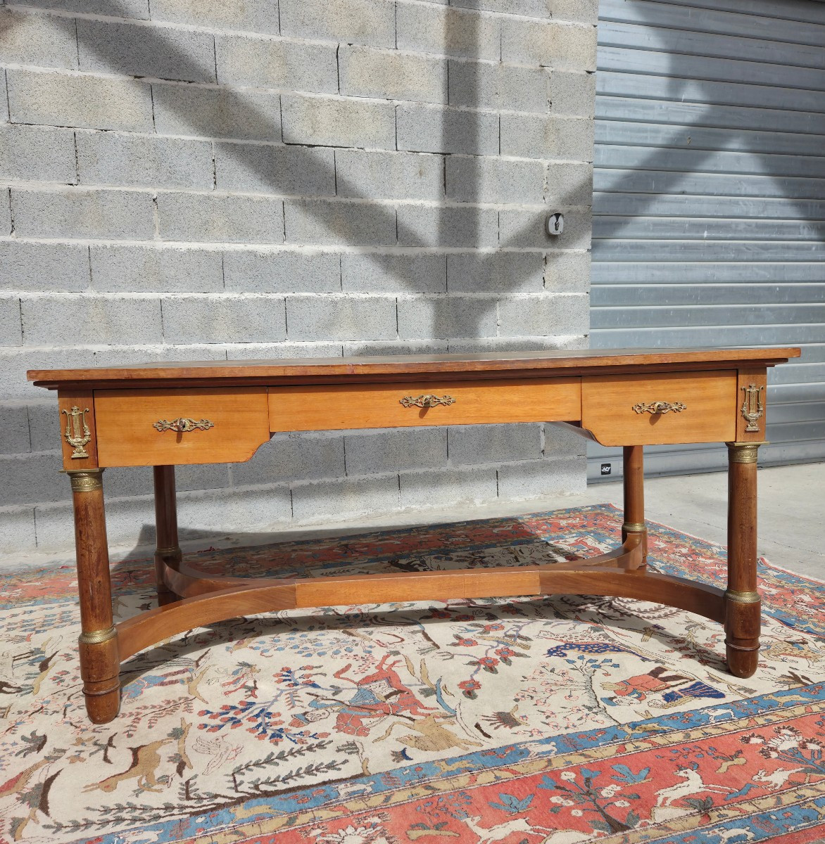 Mahogany Flat Desk With Pulls, Directoire Period, 20th Century