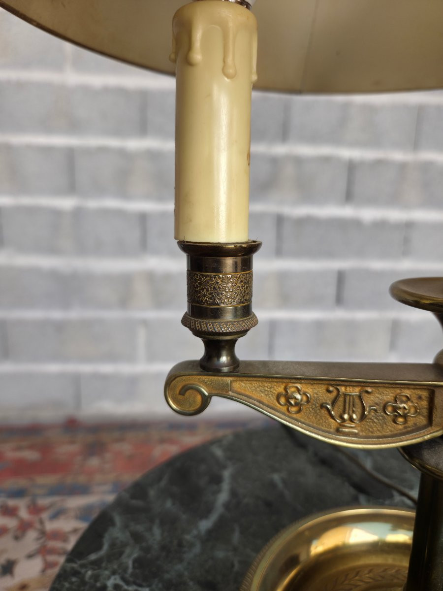Three-burner Hot-water Bottle Lamp In Gilt Brass And Bronze, 20th Century Empire Style.-photo-3