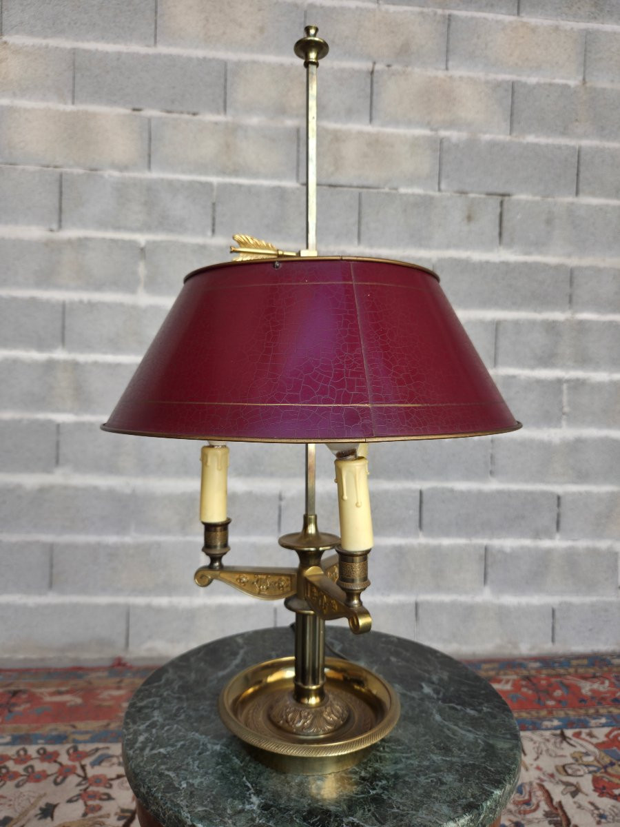 Three-burner Hot-water Bottle Lamp In Gilt Brass And Bronze, 20th Century Empire Style.-photo-1