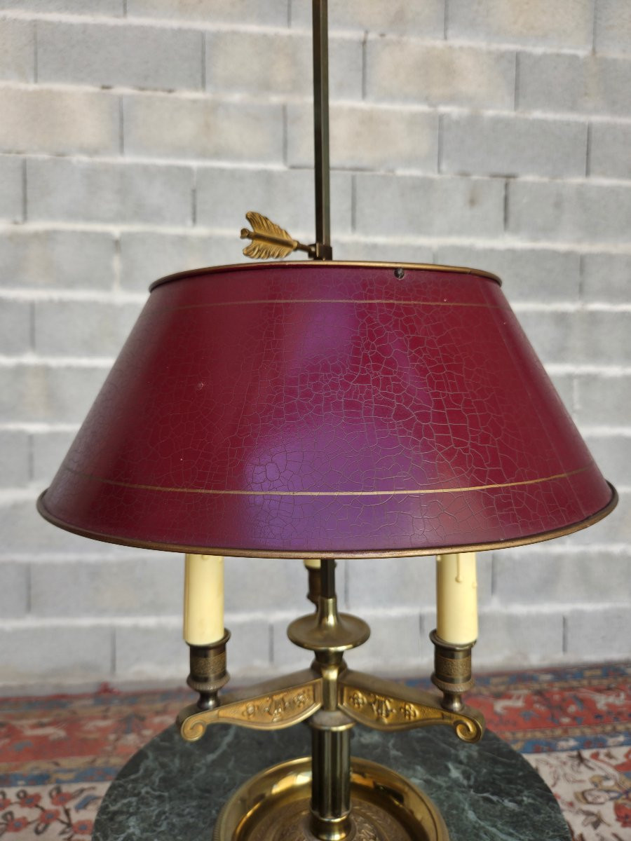 Three-burner Hot-water Bottle Lamp In Gilt Brass And Bronze, 20th Century Empire Style.-photo-3