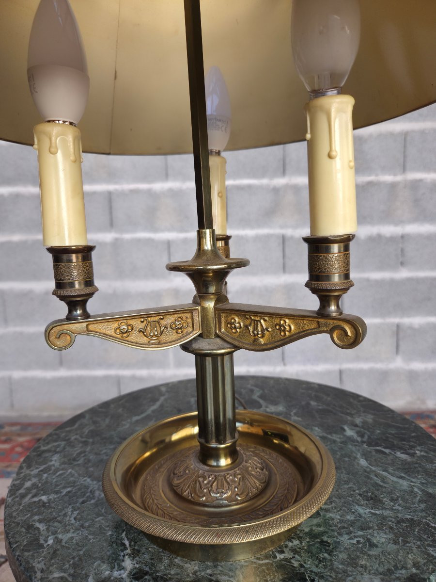Three-burner Hot-water Bottle Lamp In Gilt Brass And Bronze, 20th Century Empire Style.-photo-4